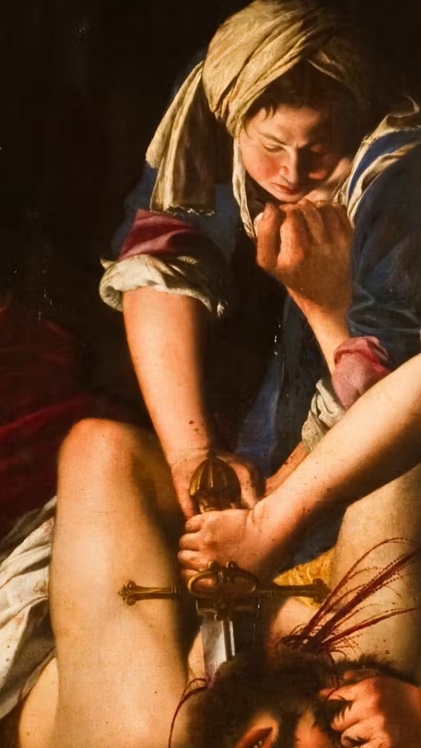 Detailansicht von Judiths Händen, die ein Schwert halten.“
