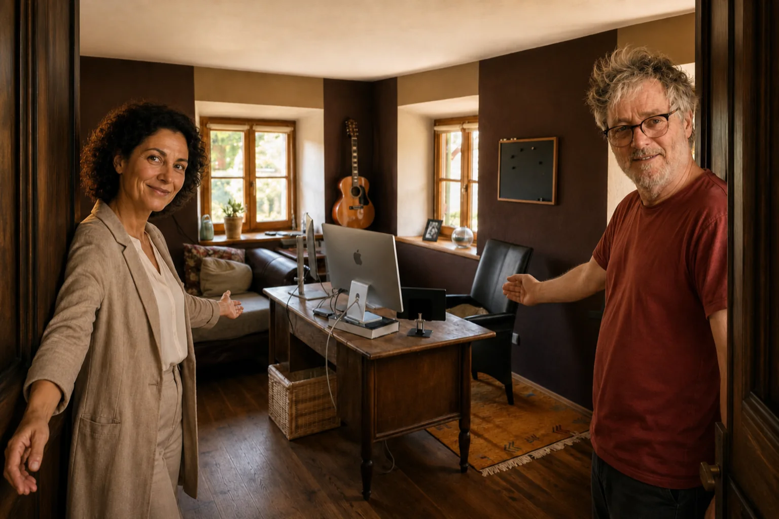 Carolin und Jochen Nistler begrüßen den Besucher im Arbeitszimmer des IfaZ