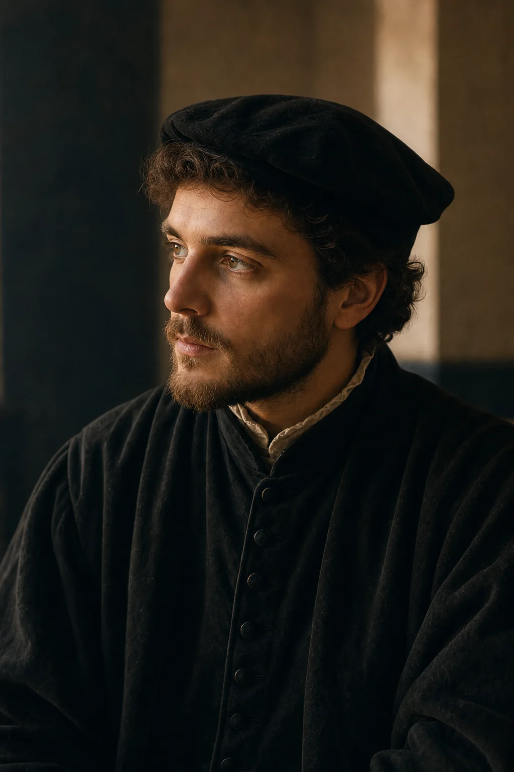 KI-generierte historische Interpretation von Pierre Favre als jungem Priester um 1534